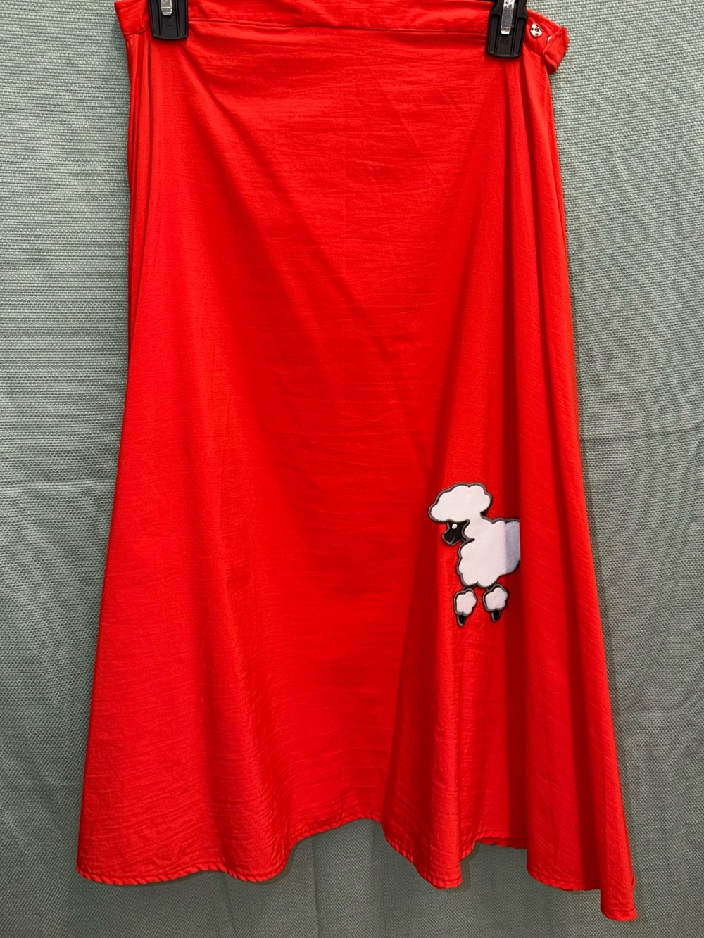 Bright Red A-Line Kids' Poodle Skirt with Sheep Patch